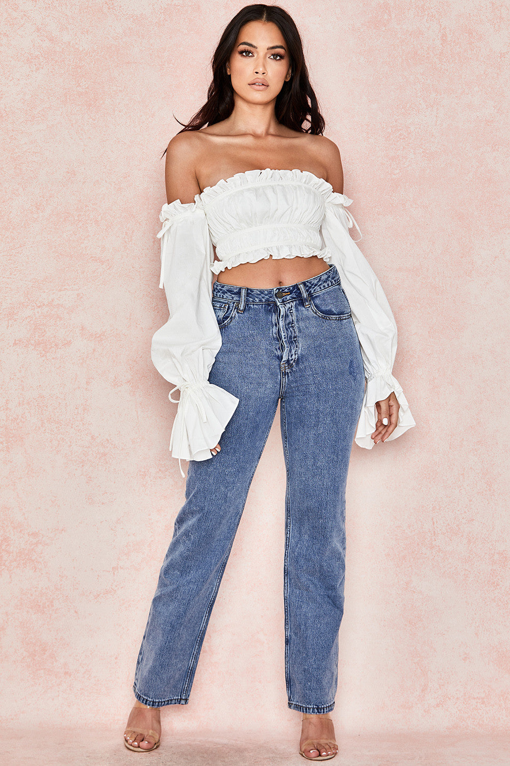 Oficialus Off-Shoulder Top su Žaismingais Volanais