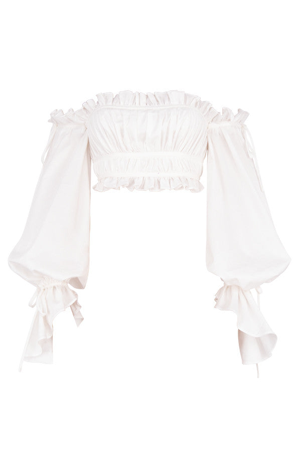 Oficialus Off-Shoulder Top su Žaismingais Volanais