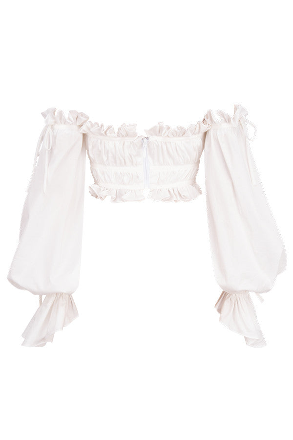 Oficialus Off-Shoulder Top su Žaismingais Volanais