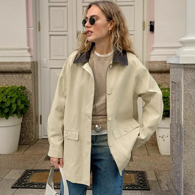 Polo apykaklė atsitiktinė striukė iš kontrastingos medvilnės