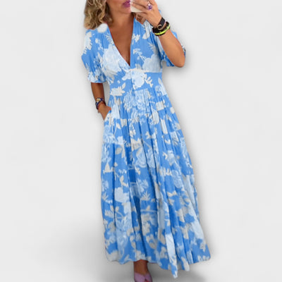 Catrisa - Suknelė su V formos iškirpte ir gėlių raštu