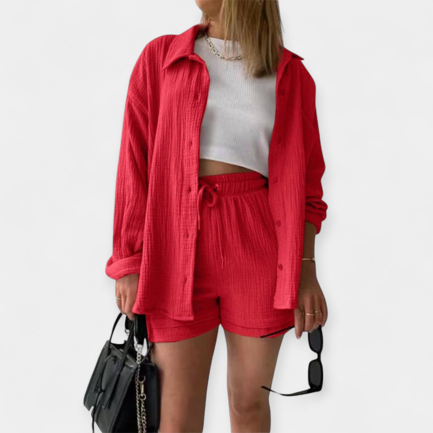 Dvispalvis Vasaros Komplektas Topas ir Šortai