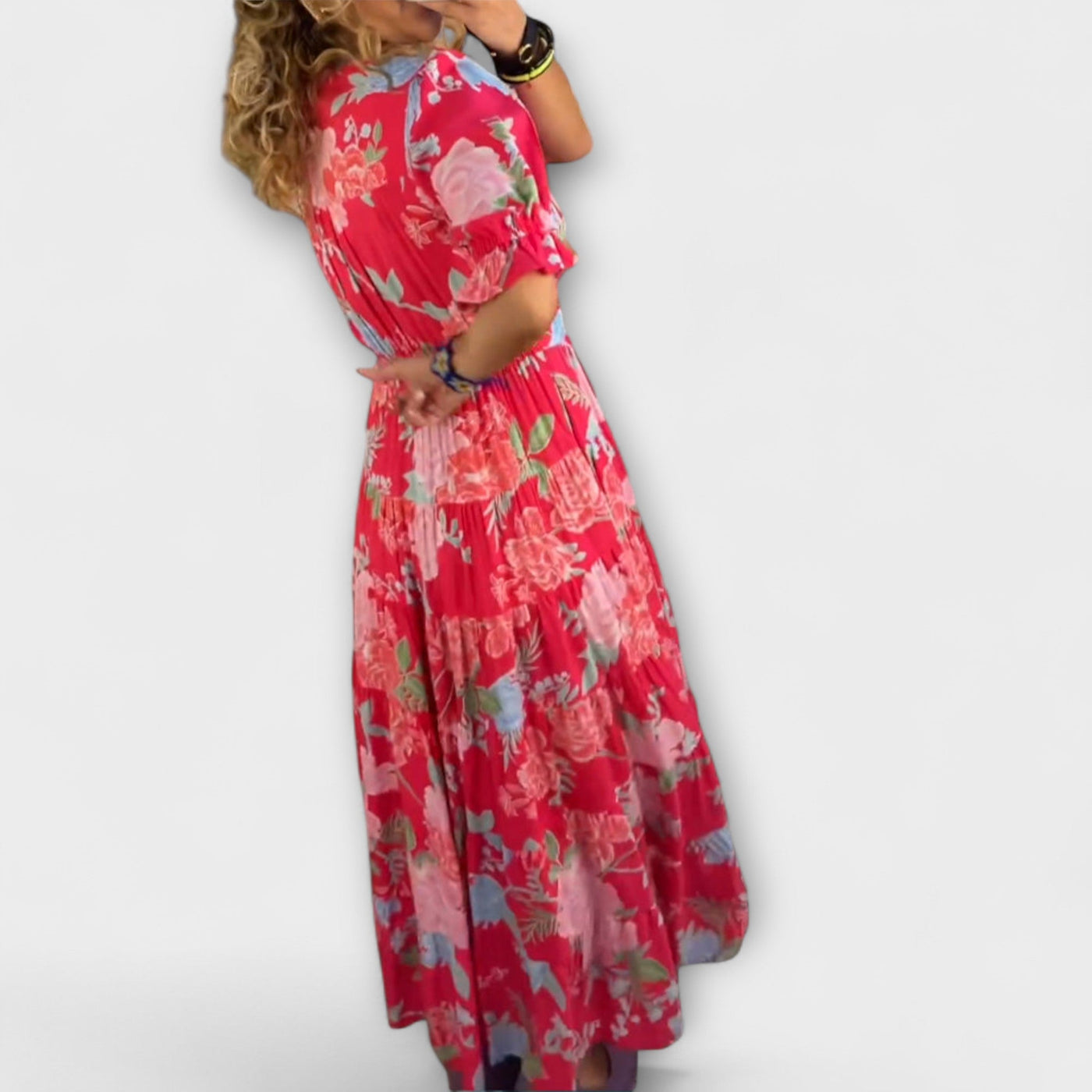 Catrisa - Suknelė su V formos iškirpte ir gėlių raštu