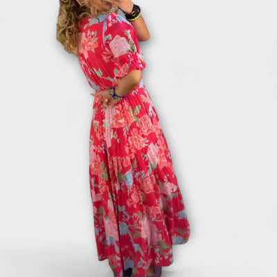 Catrisa - Suknelė su V formos iškirpte ir gėlių raštu