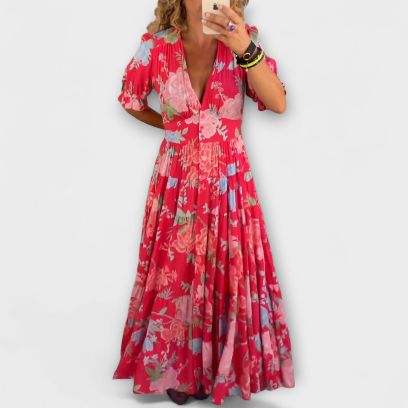 Catrisa - Suknelė su V formos iškirpte ir gėlių raštu