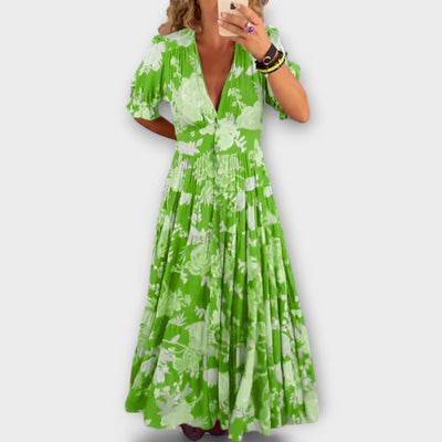 Catrisa - Suknelė su V formos iškirpte ir gėlių raštu