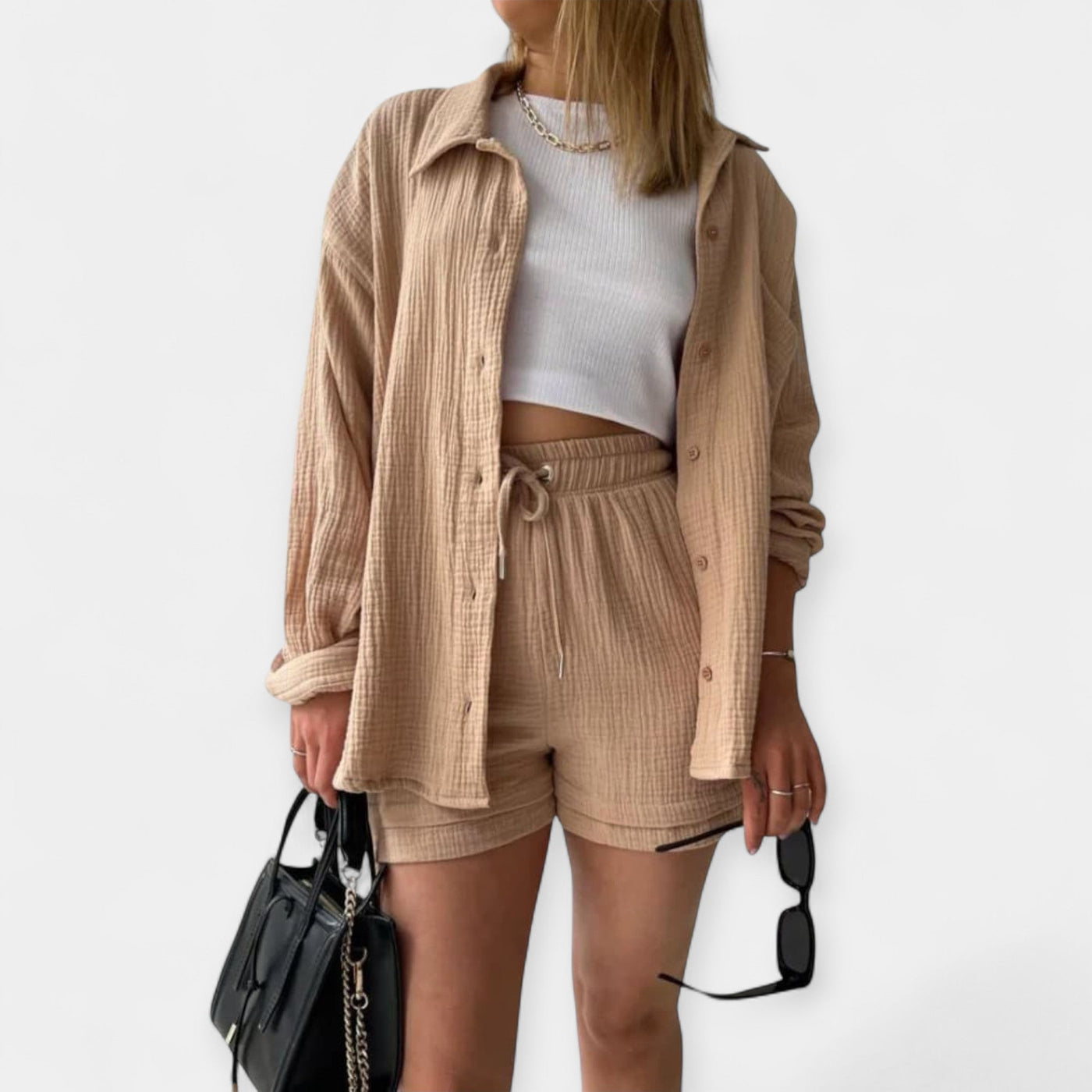 Dvispalvis Vasaros Komplektas Topas ir Šortai