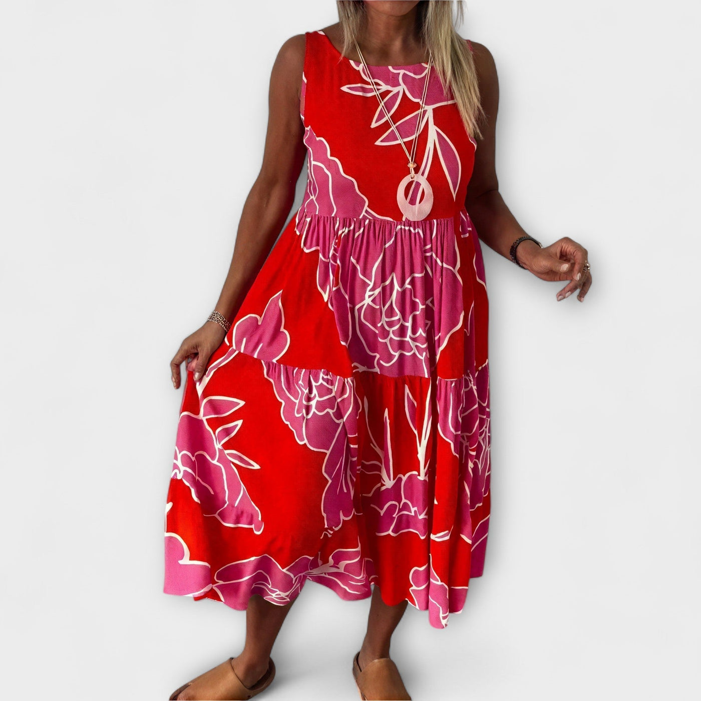 Midi Gėlėta Suknelė su Sijonu