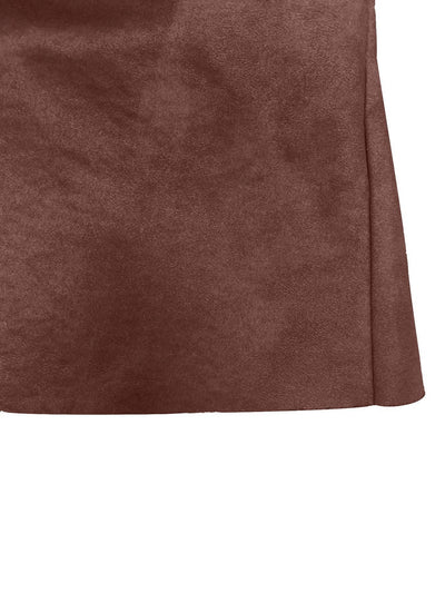 Integruotas odinis ir veliūrinis paltas su atlenkiamu apykakle.