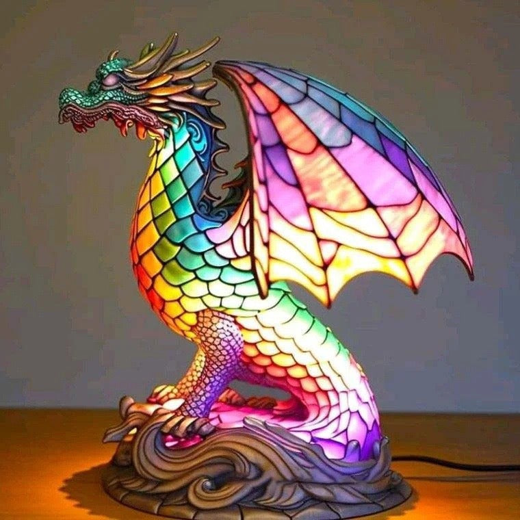 Ignis | Magiška spalvota stiklinė drakono lempa