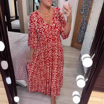 Zlata | Stilinga suknelė su gėlių raštu ir V formos iškirpte