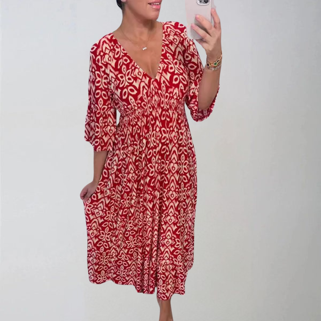 Zlata | Stilinga suknelė su gėlių raštu ir V formos iškirpte