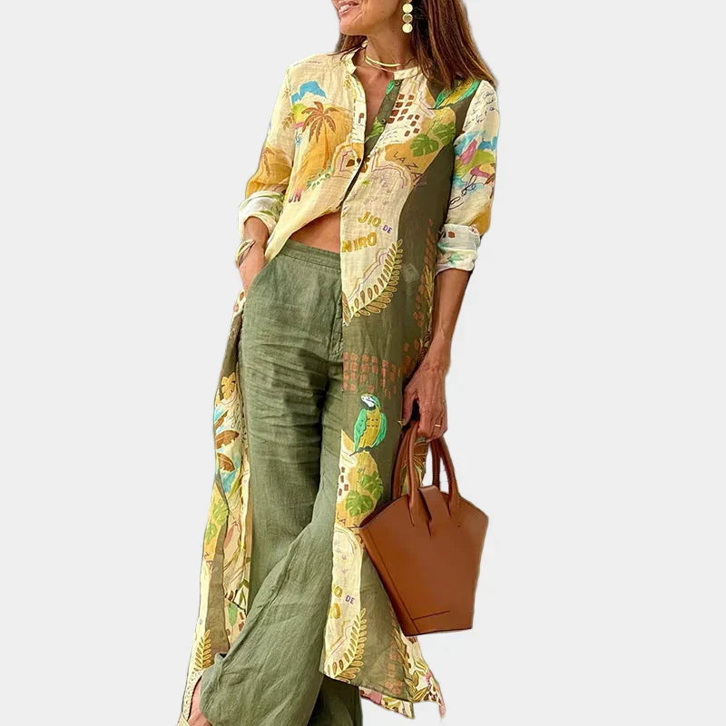 Stilingas Derinys su Ilgu Marškinėliu ir Kelnėmis, Moderni Paprastumas ir Patogi Srautas