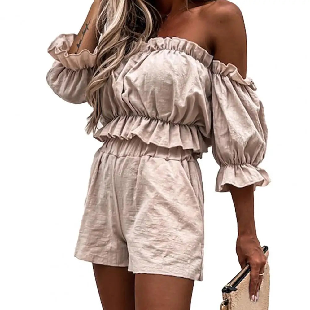 Ensemble Azur | Off-shoulder top, trumpi aukšti šortai