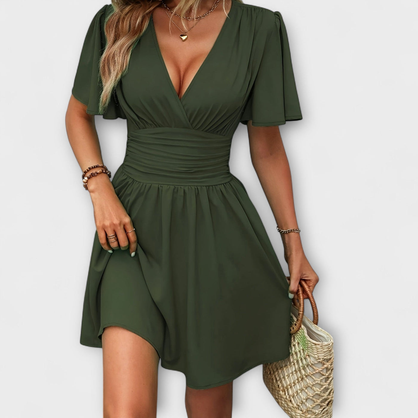 Winslet - Suknelė su raukšlėta juosmeniu ir V formos iškirpte