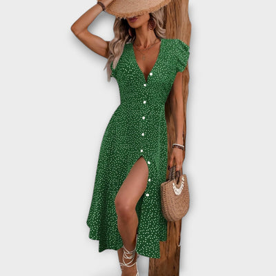 Elegantiškas midi paltas su taškeliais