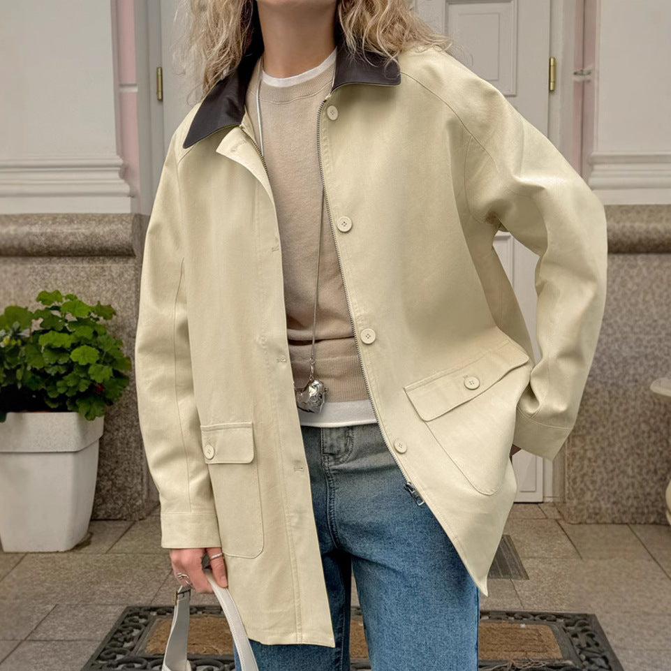 Polo apykaklė atsitiktinė striukė iš kontrastingos medvilnės