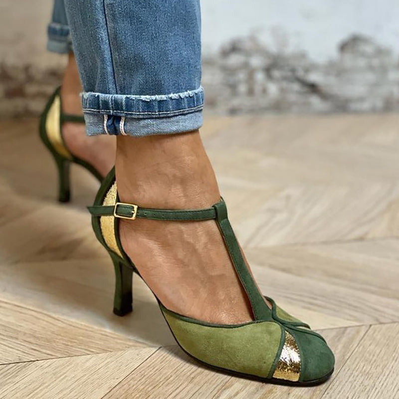 Taviana | Aukštakulniai T-strap bateliai su sulankstytu priekiniu galiuku